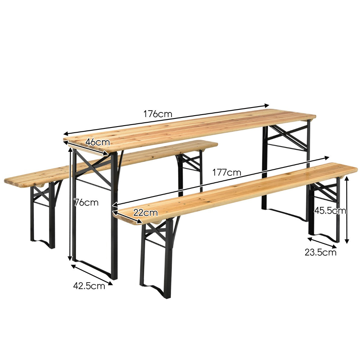 NNECW 3 Pieces Outdoor Folding Picnic Table Bench Set