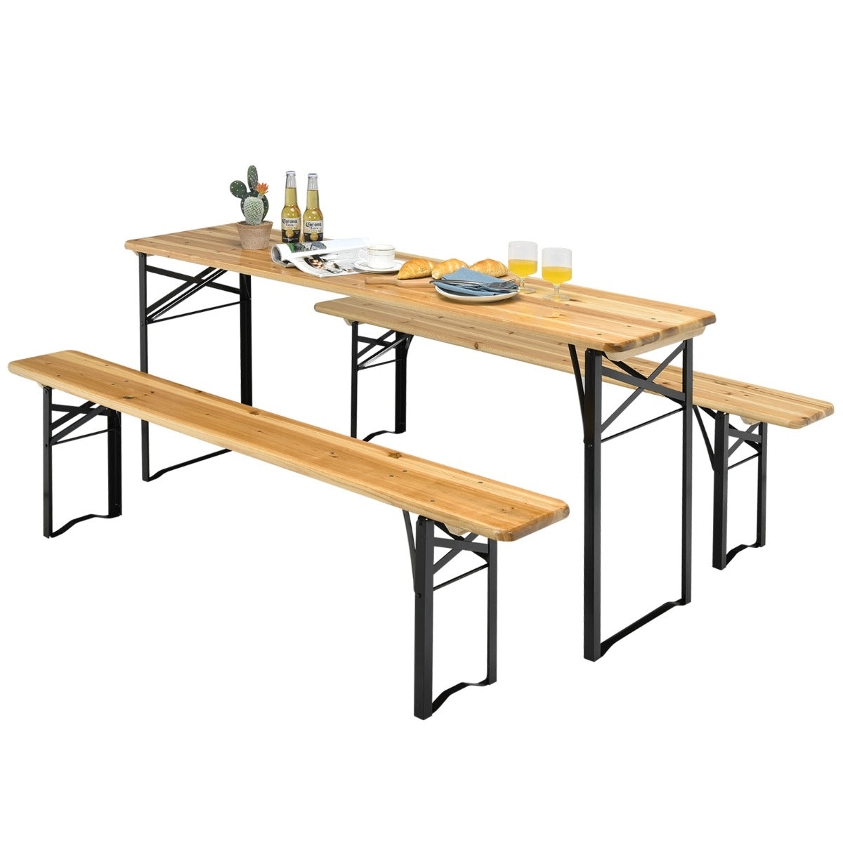 NNECW 3 Pieces Outdoor Folding Picnic Table Bench Set