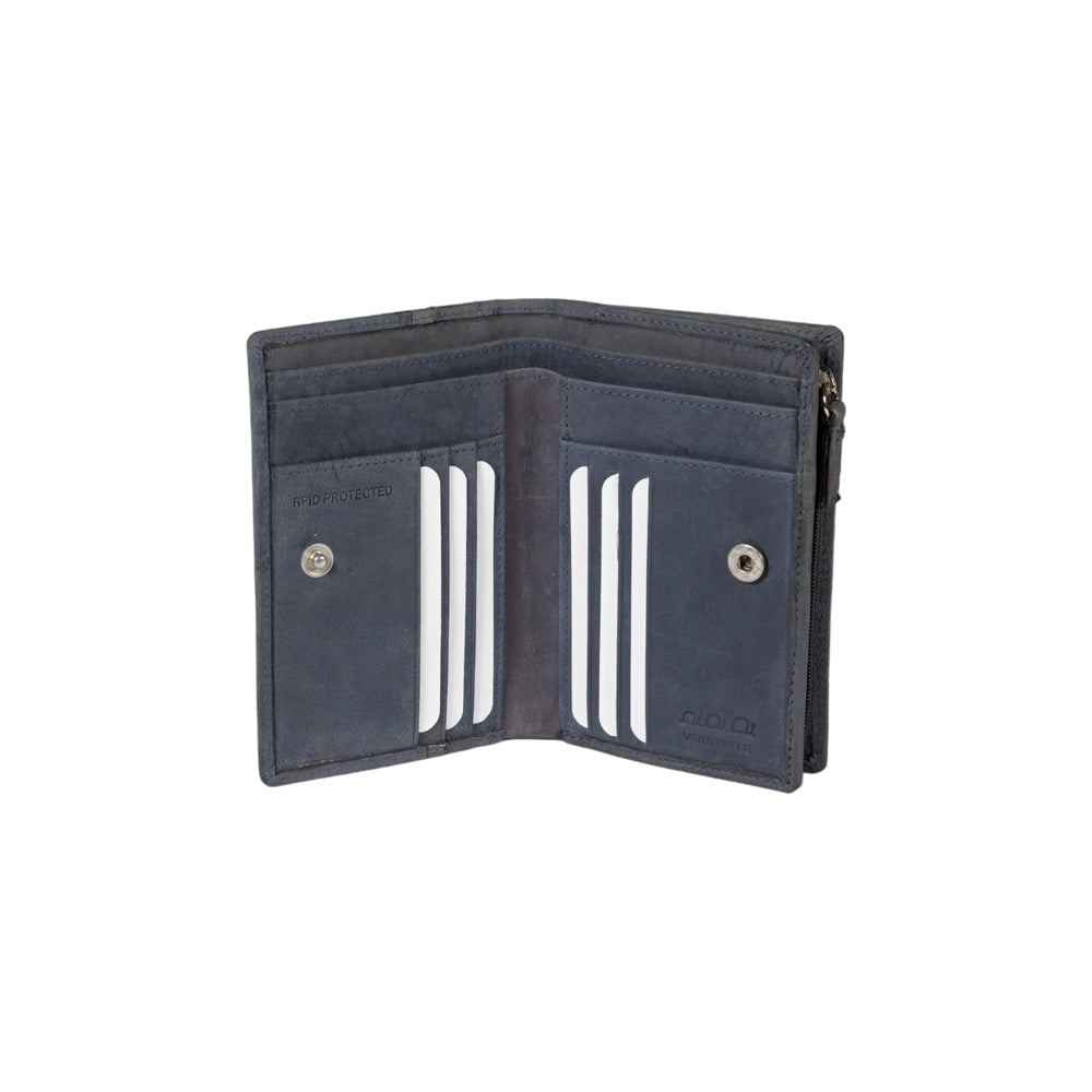 K12234DF | Women's Wallet in Genuine Full-Grain Naked Leather. Blue. RFID Protection. Closed Dimensions: 9.5 x 14 x 3 cm. Packaging: Gift box with lid/bottom-1