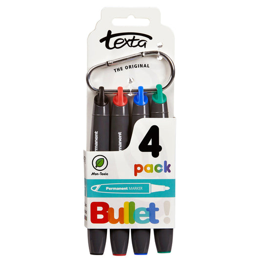 NNEDSZ 1 x 4pk Texta Permanent Markers 1mm Bullet Nib - Assorted Colours-0