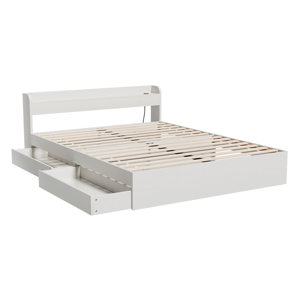 NNEDSZ Bed Frame Queen Size Mattress Base wtih Charging Ports 2 Storage Drawers-0