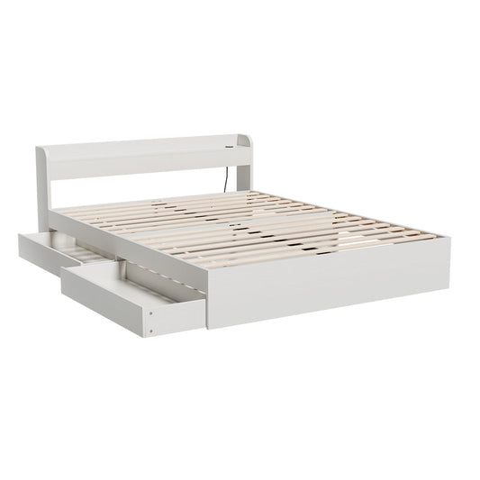 NNEDSZ Bed Frame Queen Size Mattress Base wtih Charging Ports 2 Storage Drawers-0