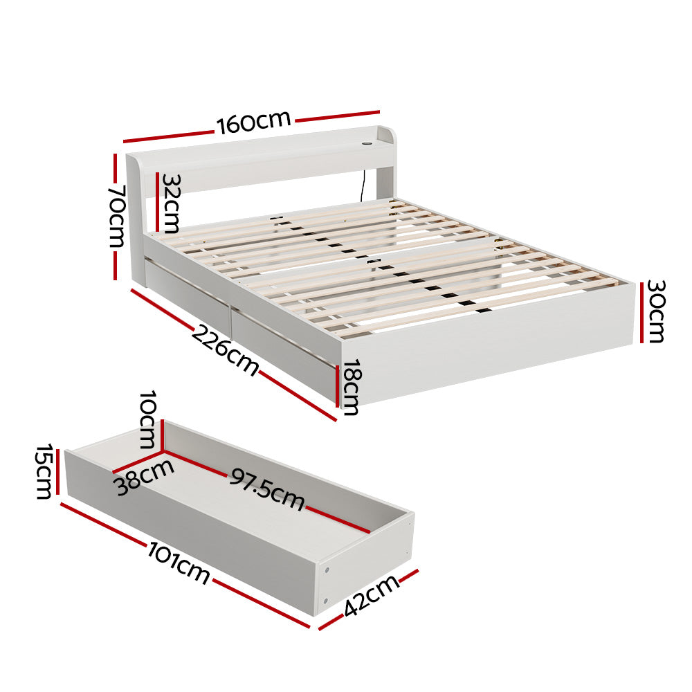 NNEDSZ Bed Frame Queen Size Mattress Base wtih Charging Ports 2 Storage Drawers-1