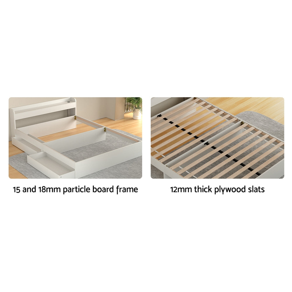 NNEDSZ Bed Frame Queen Size Mattress Base wtih Charging Ports 2 Storage Drawers-3