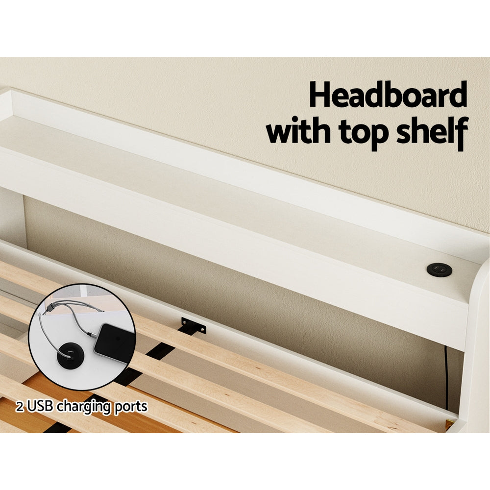 NNEDSZ Bed Frame Queen Size Mattress Base wtih Charging Ports 2 Storage Drawers-4