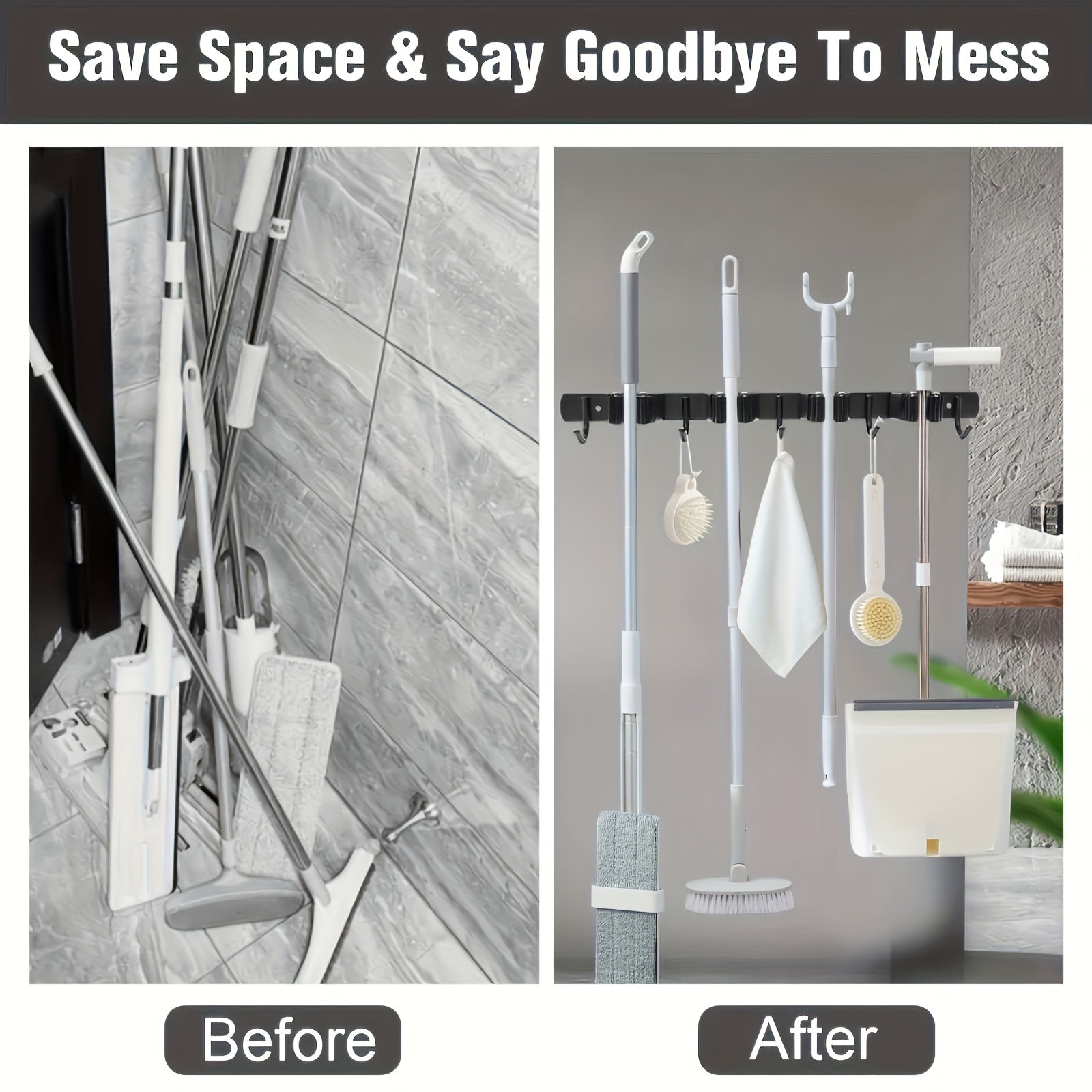 4-Shelf Broom and Mop Rack with 5 Hooks-3